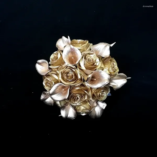 Flores de casamento 2023 Coleção de buquê de Whitney Roses douradas Gold Calla Lilies