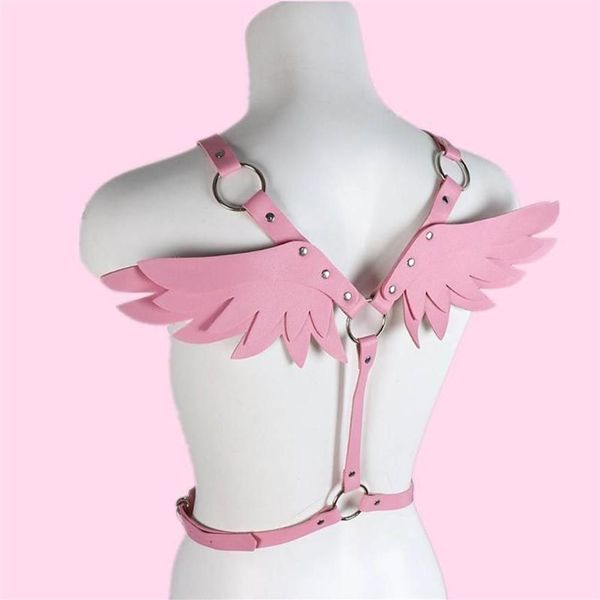 Celra Couro de Couro Mulheres Correia da Espada Rosa Anjo Anjo Punk Roupas Góticas Rave Roupa Jóias de Jóias Presentes Kawaii Accessori306m