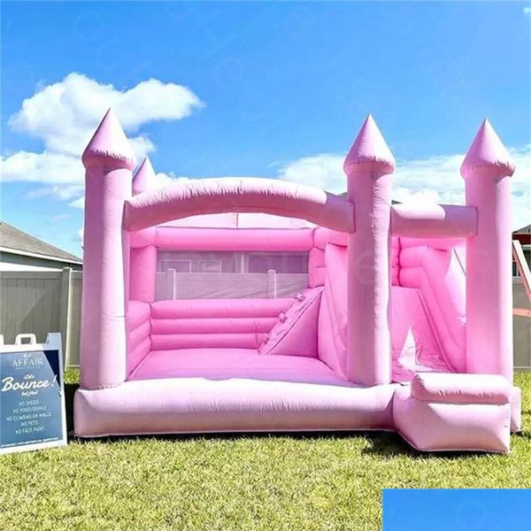 Trampoline 3 in 1 4,5x4m Rosa di rimbalzo rosa con scivolo in PVC gonfiabile di rimbalzo del castello jum jumper bouncer sposa per la festa dr dhvrc