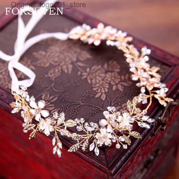 Hochzeitshaarschmuck Braut Blume Stirnbänder Hochzeit Haarzubehör Haar Weinbraut Kopfstück Kristall Haarband Goldene Blatt Tiaras Stirnbänder Q231223