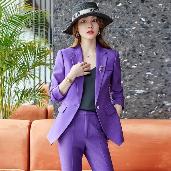 Frauen zwei Stück Hosen formelle Hosenanzüge Frauen Geschäftsarbeit tragen Anzüge mit Tops und Damen Uniform Styles Professionelle Blazer Hosen