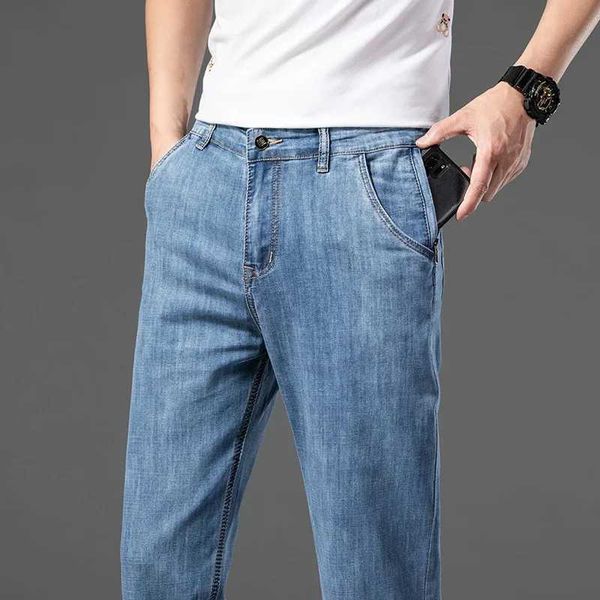 Мужские джинсы Классический стиль антиохот на молнии дизайн кармана Thin Jeans Men 2023 Летний новый стиль расслабленные прямые джинсовые брюки мужской бренд J231222