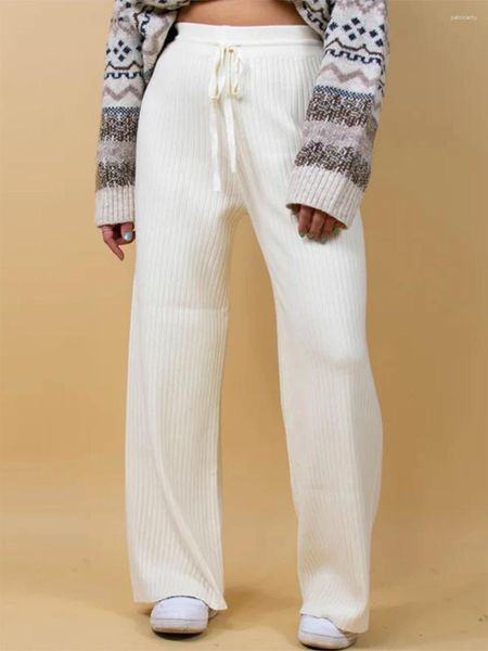 Frauenhose Rippengestrick für Frauen lässig Kordelstring hoher tailliertes breites Beinpalazzo Mutterschaft Sweater Lounge Hosen