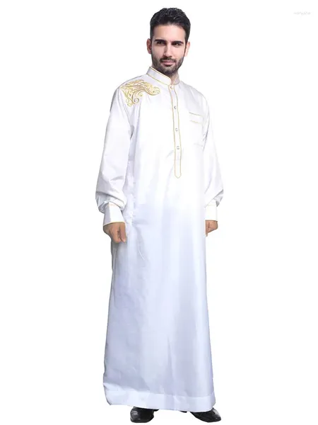 Ethnische Kleidung Traditionelle muslimische Männer Jubba Thobe Islam Ramadan Abaya Thawb Lange Robe Saudi Musulmane Caftan Jubah Dubai Arabisches Kleid