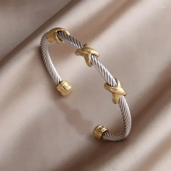 Классическая классическая смесь из нержавеющей стали цвета кросс-очарование браслет для женщин металлические письма браслеты, защищенные от ржавчины запястье, подарки