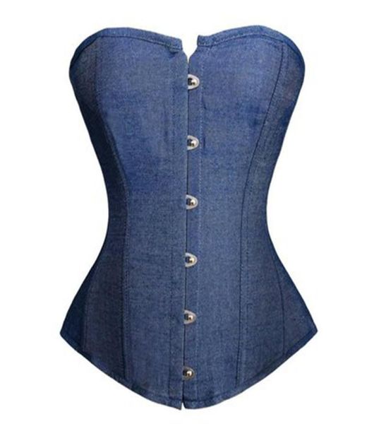 Women Blue Denim Jeans Overbust Korsett Plus S6XL Classic Laceup Plastik Bustier Dessous Night Out Clubwear Cosplay O8159038