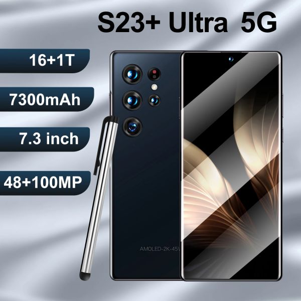 Original s23 ultra 7.3 polegadas 16gb + 1tb smartphone snapdragon 888 desbloqueio facial 7300mah 48 + 100mp 5g telefone android com telefone móvel nfc