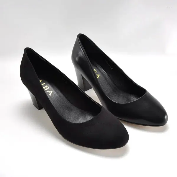 Kleiderschuhe Frauen Heel 7cm Einfacher klassischer Sommer schwarz umweltfreundlicher Stoff 41 42 43 Dame für fette Fuß