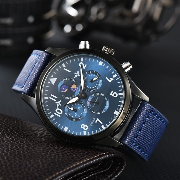 Ich Handgelenk Uhren für 2024 Neue Herren Uhren fünf Nadeln All Dial Work Quartz Watch hochwertige Top -Luxusmarke Chronograph Clock Stahl und Ledergürtel Fashion Geschenk