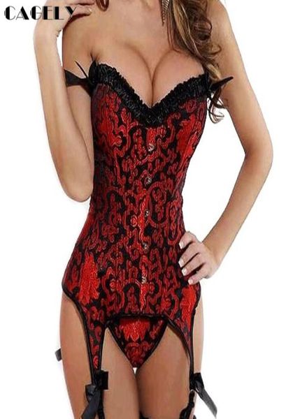 Broco preto vermelho Bustebust Corset Steelbusks Corselet com cintos de suspensório Bustier Bustier Sexy Lingerie Dobby Body Shaper6719855