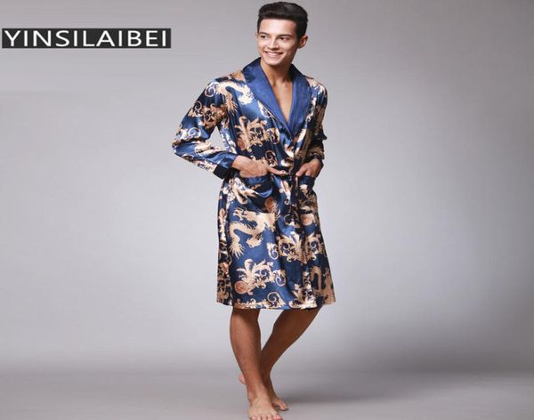 Dragon Men039s Nachtwäsche Männliche Robe Plus Größe Männer Bademantel Faux Seide Satin Nachthemd Kimono Homme Home Wear für Männer Sy109102493547