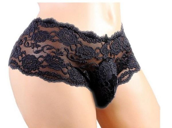 Sexy schwule Männer Dessous Blumenspitze Open Butt Seethrough Sissy Panties Bikini Briefs Jockstraps Underpants Unterwäsche Mens7951239