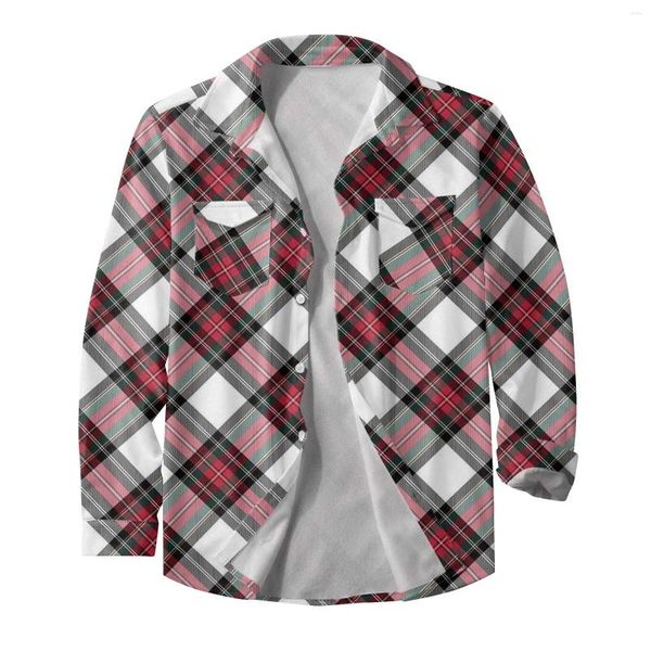 Herrenjacken Männlicher Herbst Winter Warm lässiges Plaid Square Revers Pocket Keine Kapuzenschnalle Stammes Jacke Top Shirt Tuxedo Strampler Männer reguläre Passform