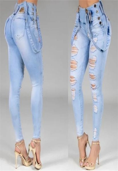 Frauen Jeans hohe taillierte gerade dünne dehnbare Streetwear Ladies Loch Wäsche Verband Denim Bleistifthosen Hosen 2204234756477