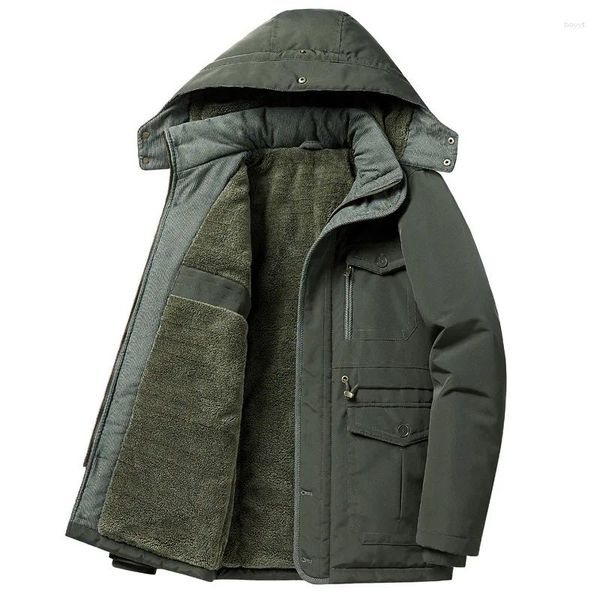 Jackets masculinos 2023Autumn e Winter Solid Color Hooded Velvet Velvet Multi-bolso zíper à prova de vento quente PLATA TAMANHO CASA