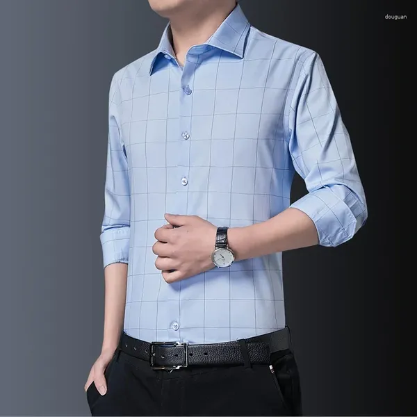 Camicie casual maschile per uomini 2023 manica lunga slim camicia bianca collare a pedaggio a giratto