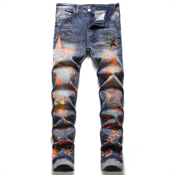 Pantaloni da uomo jeans maschile designer di alta qualità motociclisti in difficoltà jean serpente ricamo roccioso magro magro snelli slim cofano a strisce di moda pantaloni in denimbwo5