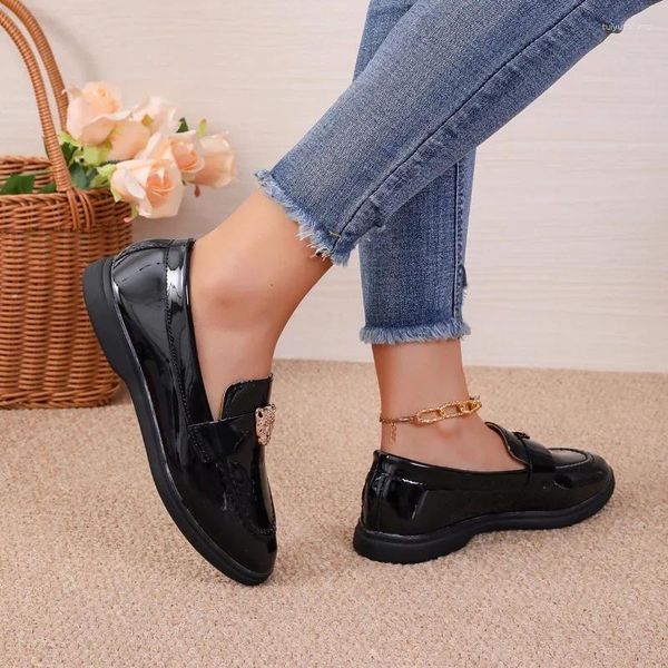 Kleiderschuhe Schwarz große Größe 43 Sleafer für Frauen Spring dick-locked Slip-on Casos weiche Leder Frauen klein