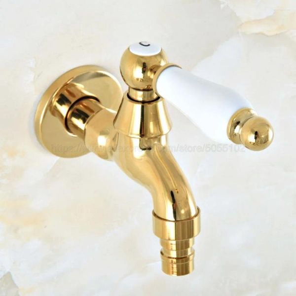 Banyo lavabo muslukları altın renkli pirinç çamaşır makinesi musluk soğuk su musluk dekoratif dış mekan zav145