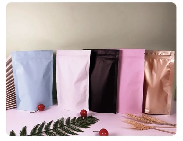 Farbe Frosted Tea Aluminium Folienverpackung Taschen Reißverschluss selbstsiegelnd selbsttragende Beutel versiegelter Snack Candy Food-Tasche kann komptiert werden ll