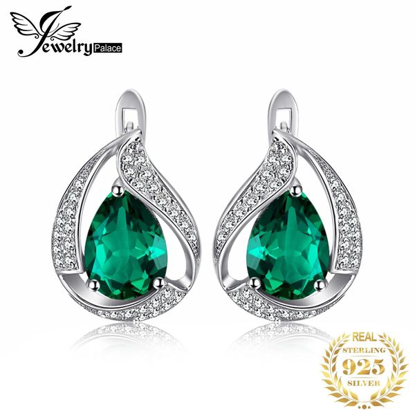 Bracciali Jewelrypalace Verde simulato Nano Smeraldo Sterling Sier Orecchini a cerchio per le donne Dichiarazione Gioielli con pietre preziose con taglio a pera