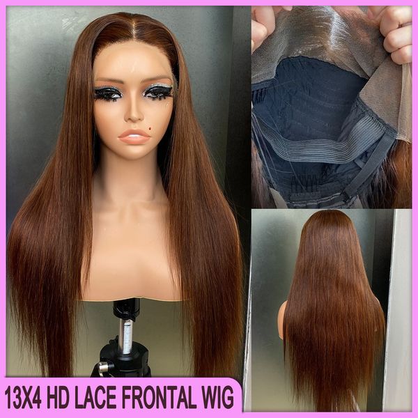 Malaysischer peruanischer indischer brasilianischer brauner Silky gerade 13x4 HD Spitze Frontalperücke 22 Zoll 100% rohe jungfräuliche Remy menschliches Haar