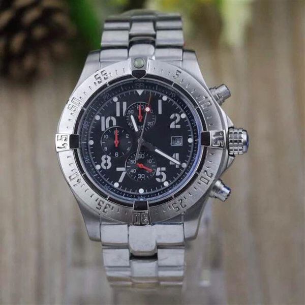 Herren weiße Date Quarz Seawolf Edelstahl Sport Chronograph Wache Gummi -Gürtel -Tauch Armbandwatch285z