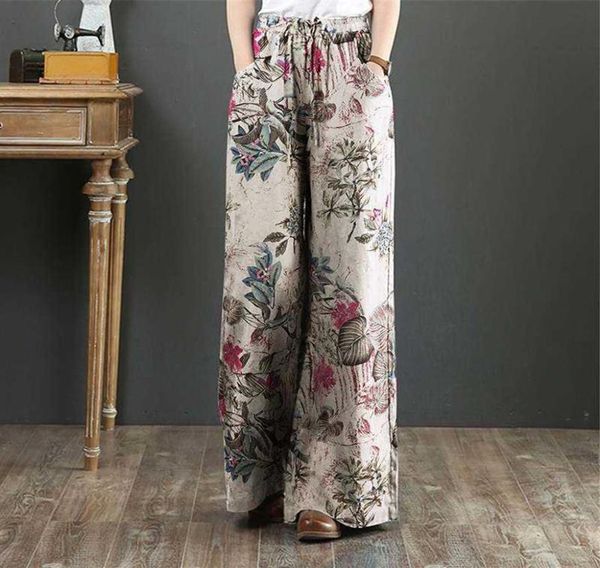 Zanzea Frauen Weitbein Hosen böhmisch florale gedruckte elastische Taillenhose Langes Pantalon Plus Size Turip Palazzo Streetwear 7 x071971040