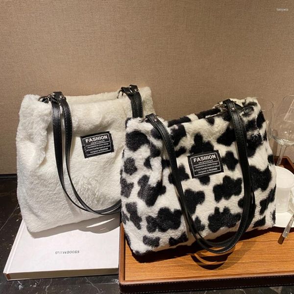 Sacchetti da sera Donne Fumo in pelliccia borsetta morbida pelliccia pelosa sacca zebra/mucca movvella satchel carina simpatica borsetta elegante