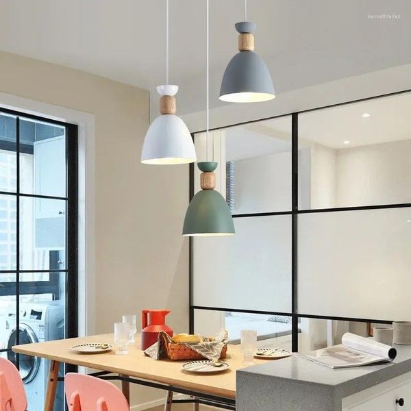 Lâmpadas pendentes nórdicas simples lâmpada de macaron quarto de cabeceira mesa de jantar moderna pendurada luz de decoração interna de casa