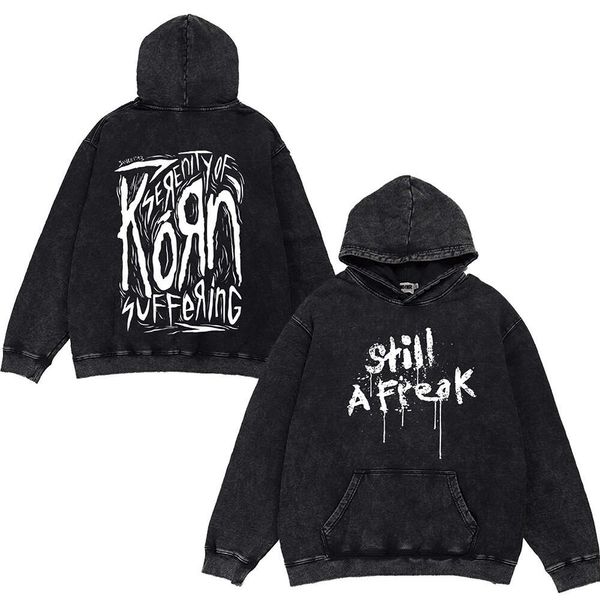 Korn Rock Band World Tour Hoodies Vintage вымытые мужские толстовок 100% хлопок хип -хоп уличная одежда с капюшоном.