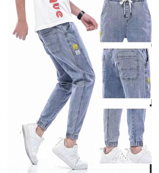 Neueste Waren Baggy Jeans Draw String Taille Jeans Herren Streetwear Elastic Manschette Kpop Kleidung Casual Wide Leg Harajuku Gray Blue8072160