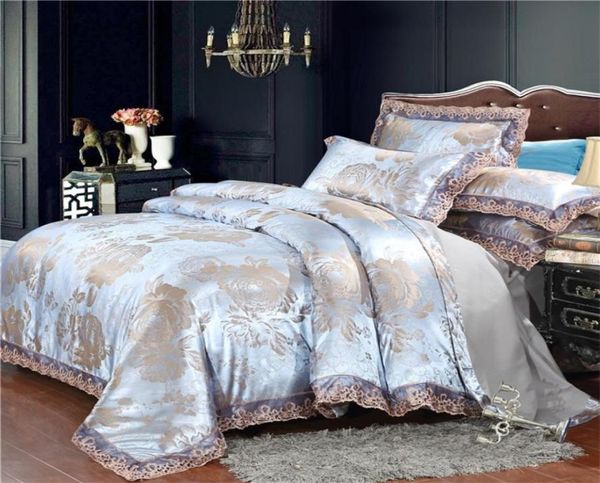 Set di biancheria da letto in argento tessile domestico set di coperture per piumino in pizzo jacquard set da letto da letto europeo cover di lussuoso foglio piatto dorato di lusso capesante L6957196