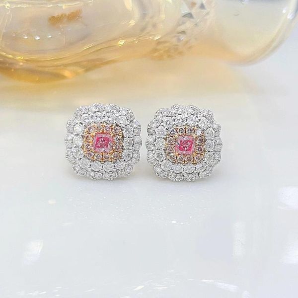 Brincos de garanhão YM2023 Diamantes rosa 0,36ct sólido 18k Gold Branco Nature Studs para mulheres Fine