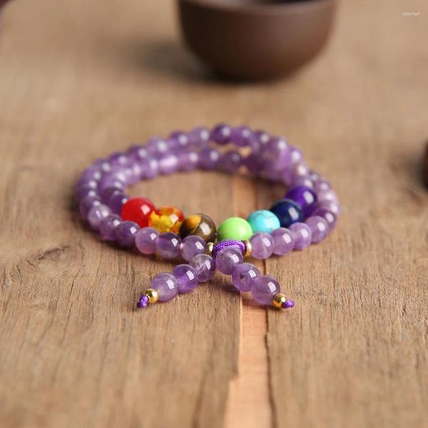 Strand Oaiite 6 mm 7 Chakra Armband für Männer und Frauen Natural Amethyst Charme Energy Stone als Geschenkfreunde