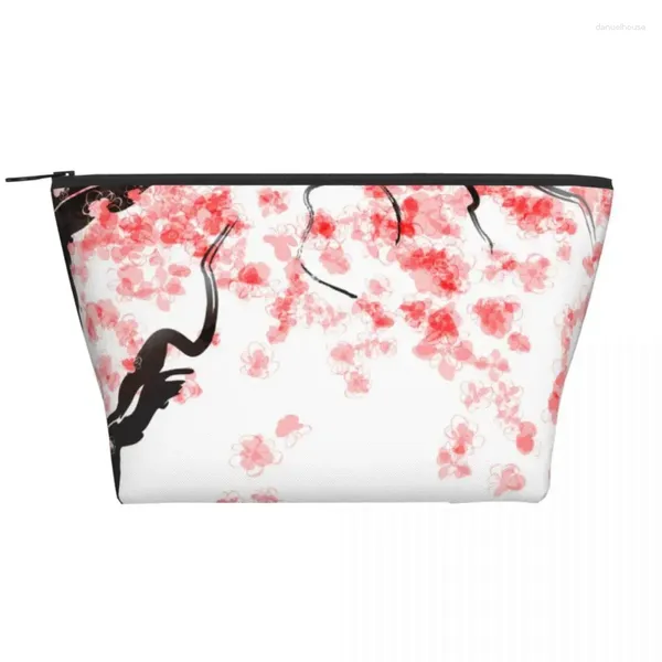 Kosmetische Taschen Japanische Kirschblüte Trapezoidal tragbares Make -up täglicher Aufbewahrungstasche für Reisetilmikelschmuck