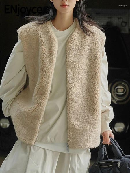 Женские жилетки 2023 Зимние женщины Японская винтаж Комфортный шерстяной шерстяной хрупкий жилет для волос жилетки для рукавов теплые мягкие пальто