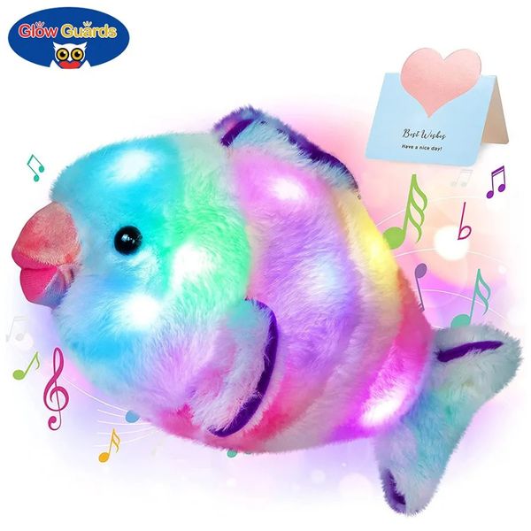 33 cm LED Musical Rainbow Fish Light-Up Pieno canto di peluche Push Animals Bambola Fish Bolline Regali di compleanno per bambini Luminio 231222