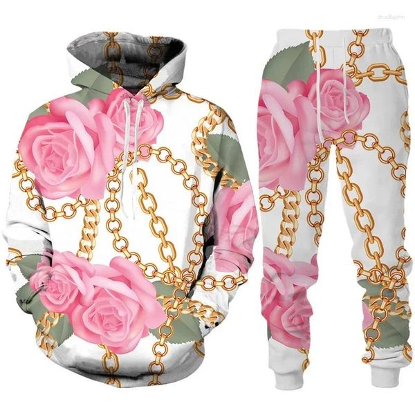 Frauen zwei Stück Hosen Neuheit Tropical Plant Hoodie/Set Funny Paare Outfits Tracksuit Sportswear Chain Serie 3D Print Sweatshirts Anzug