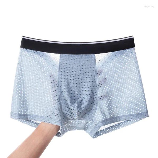 Underpants sexy Mesh Ice Seiden Bambus Faser atmungsaktive nahtlose Männer Unterwäsche hohe elastische modale transparente mittlere Taille Boxer Shorts A33