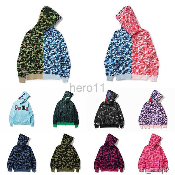 Köpekbalığı kapüşonlu tam fermuarlı hoodies için kadın siyah kamuflaj ceket mavi kapüşonlu kapüşonlu sweatshirt Bapesta Bapes hoodie 8ely jbrf