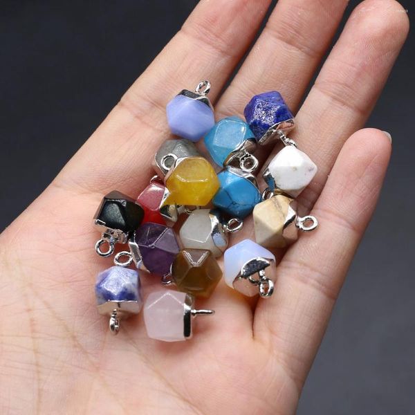 Подвесные ожерелья натуральные каменные подвески Reiki Healing Cube Amethyst Pink Quartz Charms для ювелирных изделий изготовления женщин с серьгами для женщин ожерелье