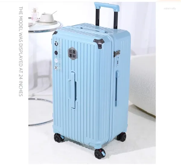 Malas B108 Bagagem espessada de grande capacidade Feminina Universal Wheel Trolley Travel Box Senha couro