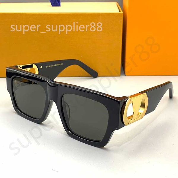 24Ss Link Square Sunclasses Z1478W Designer de moda feminino óculos de sol Black Acetato de lentes pretas dobradiças de metal dourado com logotipo Iniciais