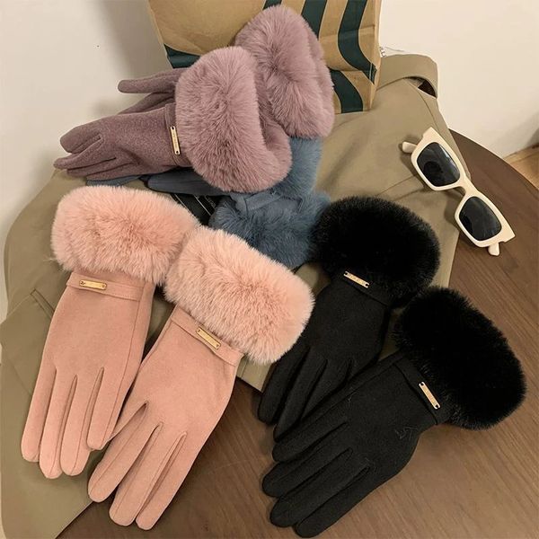 Fashion Women Gloves Autunno inverno carino Mitts peloso guanti guanti a dito pieno di mittes femminile sportivo all'aperto 231222 231222