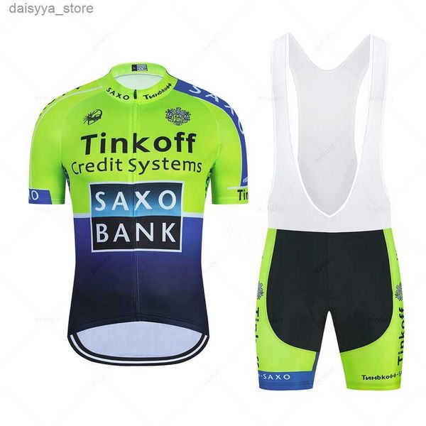 Велосипедные майки устанавливают Maillot 2023 Saxo Bank Teamff Team Cycling Jersey Set Summer Clothing Road Bike Surts костюм для велосипеда шорты Mtb Wear Ropal231223