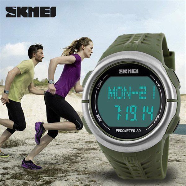 SKMEI 1058 Freqüência cardíaca Monitor de Relógio Pedômetro Sport Relógios LED para homens Mulheres 50m Desempenhado Digital Watch Sports Counter 239D