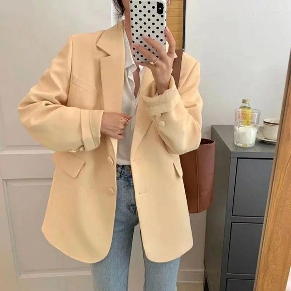 Abiti da donna da donna da donna a colore solido blazer casual ufficio coreano indossare semplici abiti da donna a maniche lunghe in stile universitario 2023