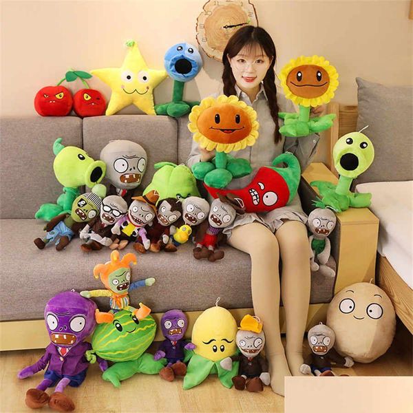 FILME TV PLUSH Toy 30cm Plants vs zumbis Toys de pelúcia PVZ Peashooter Chomper Gunflower Doll Gifts For Crianças Drop Deliver