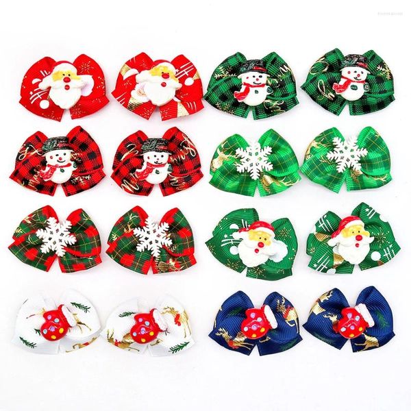 Hundekleidung 50pcs Großhandel Weihnachtshaarbögen Dekorieren Sie Santa -Klausel Gummibänder für kleine Accessoires